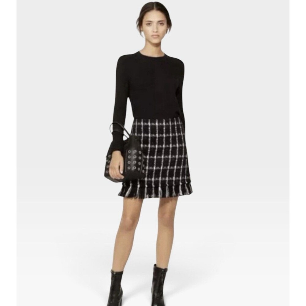 Tory Burch Classic Black White Plaid Tweed Mini Pencil Skirt Women’s Size 8 EUC
